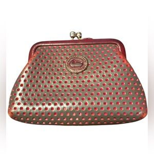 Dooney & Bourke Red and Brown Leather Women's Kisslock Pouch